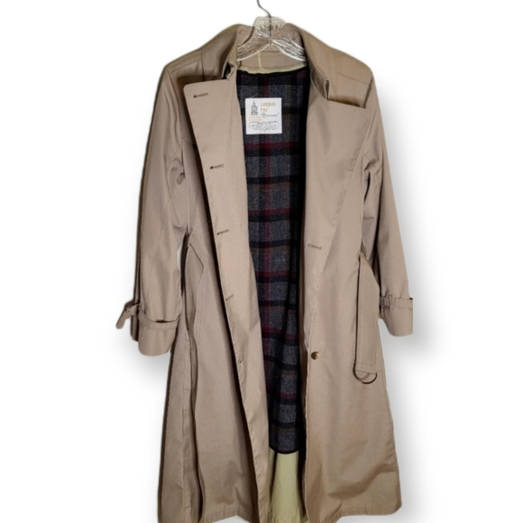 London Fog Jackets & Blazers - SOLD Vintage London Fog Plaid Lined Belted Trench Coat Size 10P